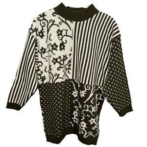 VTG 80 United States Sweater M Olive Green Relaxed ColorBlock Cottage Boho Retro